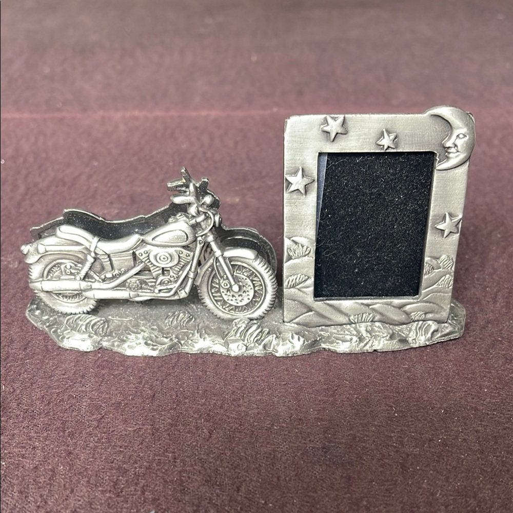 Silver Motorcycle Photo Frame and business card holder